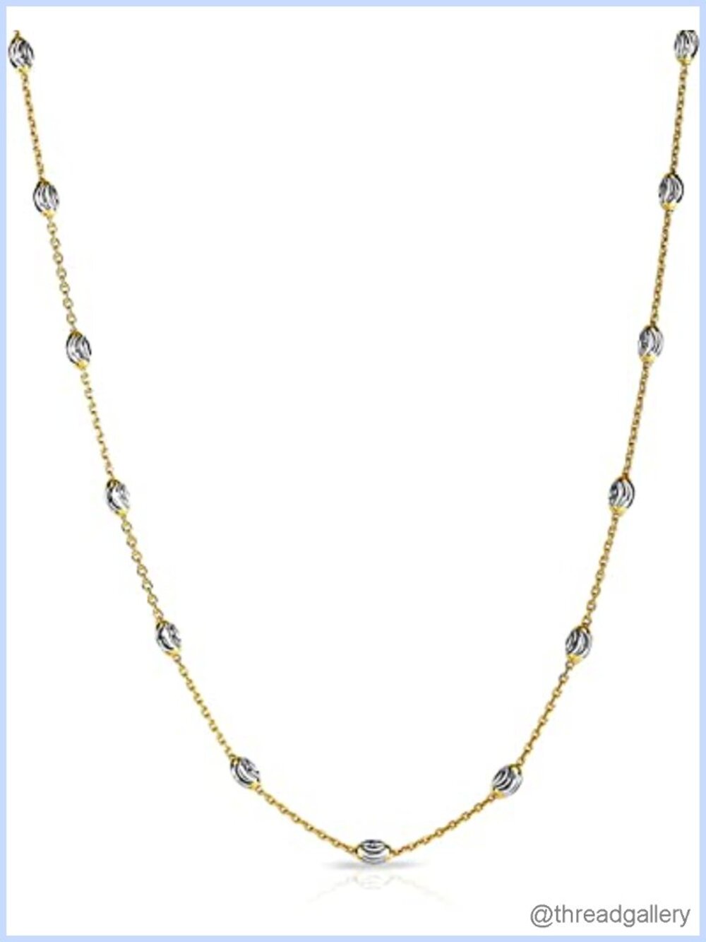 18K Gold Plated 925 Sterling Silver Station Oval Moon Bead Chain Necklace